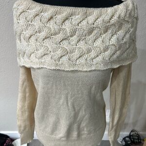 bebe Off-Shoulder Cream Sweater
